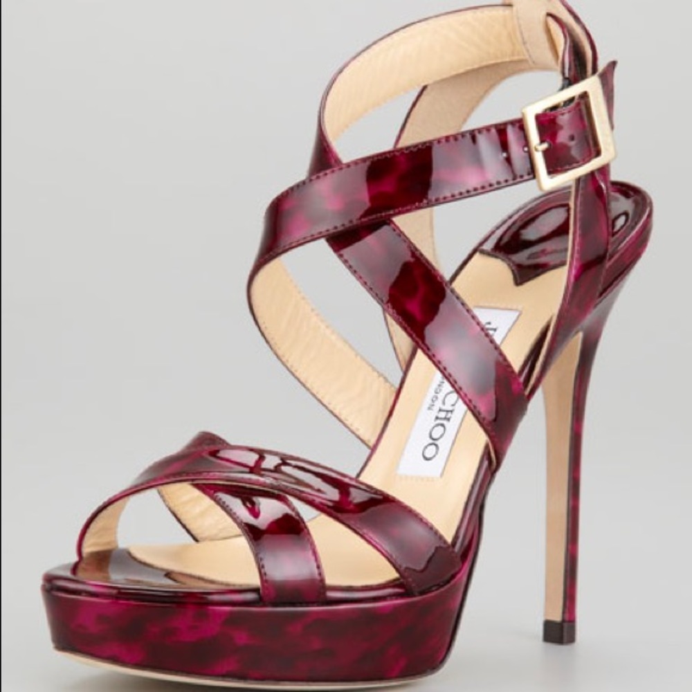 Jimmy Choo Vamp Sandal Patent Tortoise Sandal 39